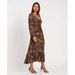 Nobodys Child Samntha V-Neck Midi A-Line Dress in Multi