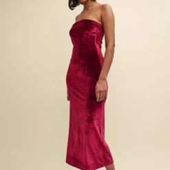 Nobodys Child Velvet Bandeau Dress in Red
