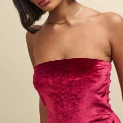 Nobodys Child Velvet Bandeau Dress in Red