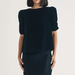 Nobodys Child Velvet Gathered Sleeve Top in Black