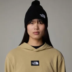 North Face Tnf Logo Box Pom Beanie Gardenia wh in Black
