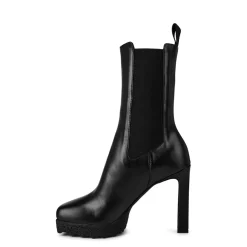 Off White Ankle Block Heel High Boot in Black