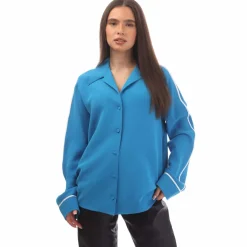 Off White Cady Long Sleeve Pyjama Shirt in Blue-White