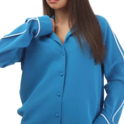 Off White Cady Long Sleeve Pyjama Shirt in Blue-White