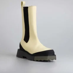 Off White Calf Sponge Chelsea Boots in Cream
