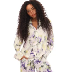 Off White Chine Satin Pyjama Shirt in Green