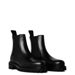 Off White Combat Chelsea Boots in Black
