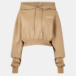 Off White Crop Over Hoody in Brown