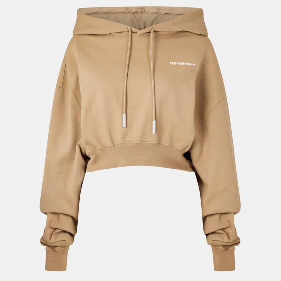Off White Crop Over Hoody in Brown