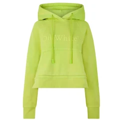Off White Cropped Hooded Regular Fit Sweatshirt in Yellow