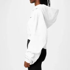 Off White Cropped Hooded Relaxed Fit Sweatshirt in White