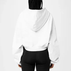Off White Cropped Hooded Relaxed Fit Sweatshirt in White
