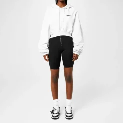 Off White Cropped Hooded Relaxed Fit Sweatshirt in White