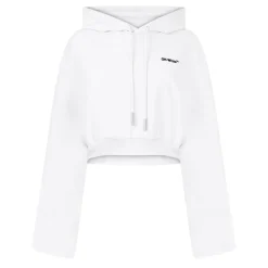 Off White Cropped Hooded Relaxed Fit Sweatshirt in White