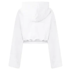 Off White Cropped Hooded Relaxed Fit Sweatshirt in White