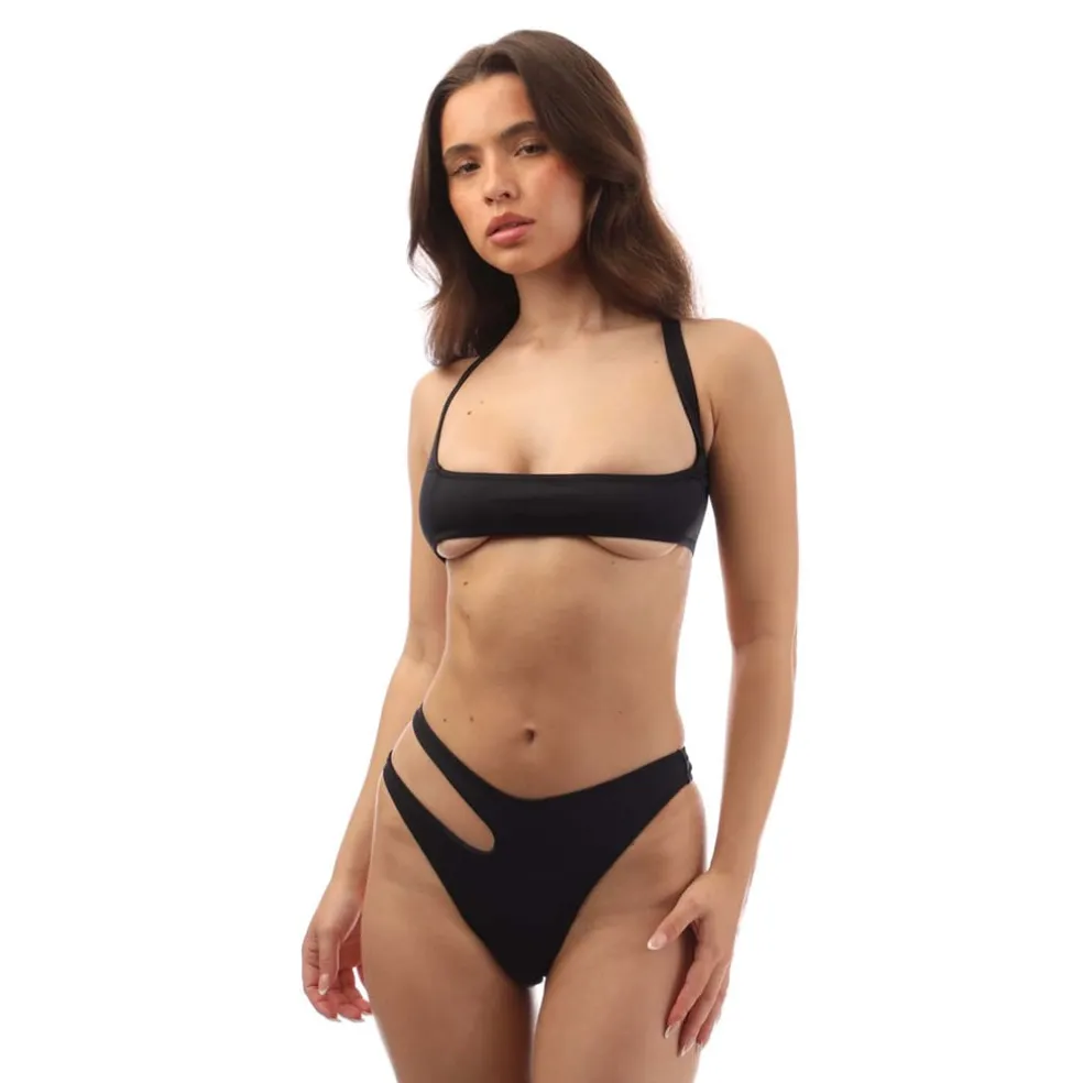 Off White Cut Out Bikini in Black-White