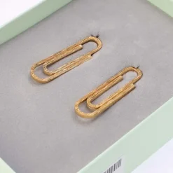 Off White Double Paperclip Earrings in Gold