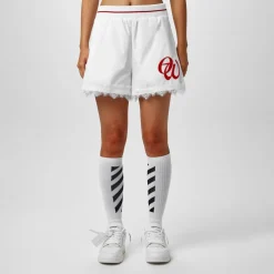 Off White Embroidered Baseball Shorts in White