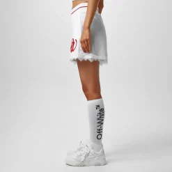 Off White Embroidered Baseball Shorts in White