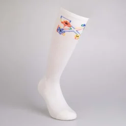 Off White Floral Arrow Long Socks in Sand
