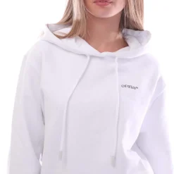 Off White Floral Embroidered Arrow Regular Hoodie in White