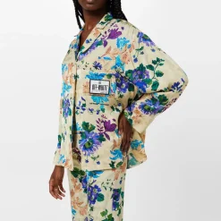 Off White Floral Pyjama Shirt in Beige
