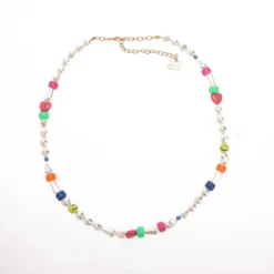 Off White Fun Pearl & Beads Necklace in Multi colour