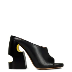 Off White High Heel Block Mules in Black