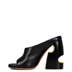 Off White High Heel Block Mules in Black