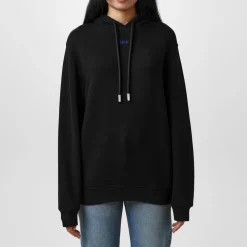 Off White Hooded Regular Fit Sweatshirt in Black