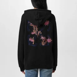 Off White Hooded Regular Fit Sweatshirt in Black