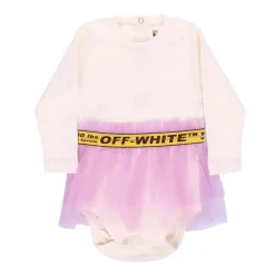 Off White Infants Logo Band Tulle Body Dress in Off White