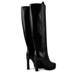 Off White Knee High Block Heel Boots in Black