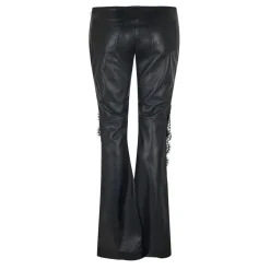 Off White Leather Lace Detail Slim Trousers in Black