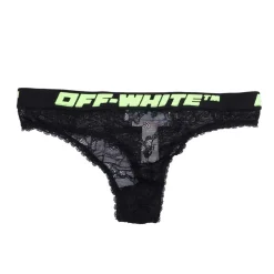 Off White Logo Band Lace Thong in Black