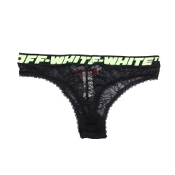 Off White Logo Band Lace Thong in Black