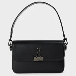 Off White Off Binder Handbag with Detachable Strap in Black