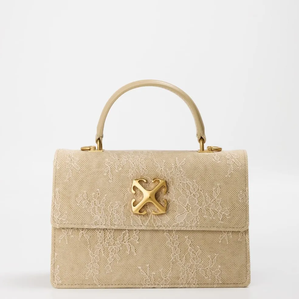 Off White Off Jitney 1.4 Floral Patterned Handbag in Beige