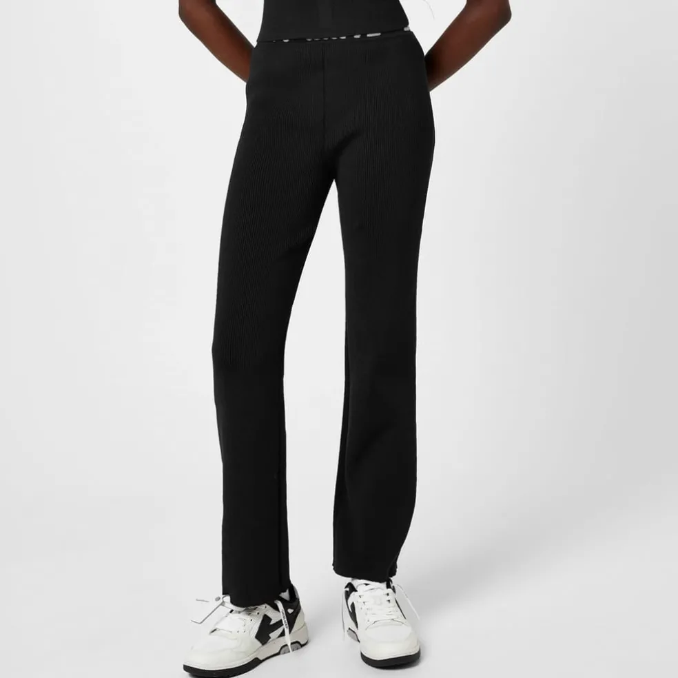 Off White Off Ribbd Knit Trousersr in Black