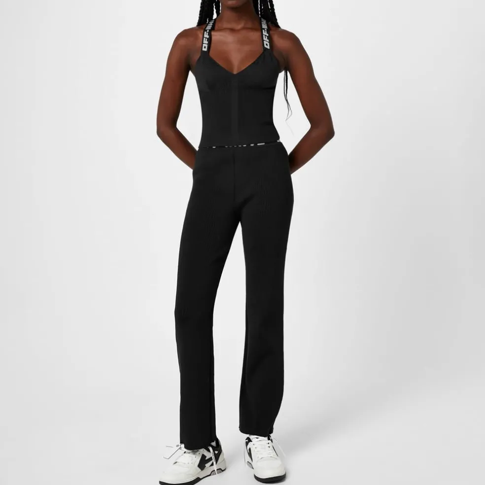 Off White Off Ribbd Knit Trousersr in Black