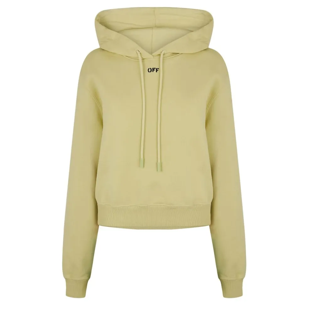 Off White Off Stamp Cropullover Hoodyy in Green