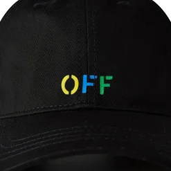 Off White Rainbow Logo Print Lettering Dad Cap in Black