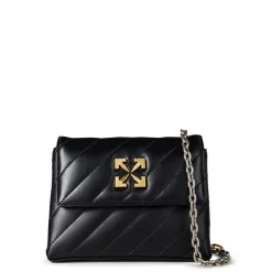 Off White Ribbed Cross Body Bag in Black