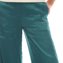 Off White Satin Pajama Pants in Teal
