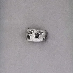 Off White Swimming Logo Ring in Silver black