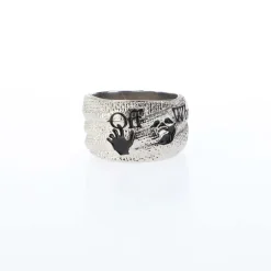 Off White Swimming Logo Ring in Silver black