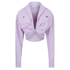 Off White Twist Relaxed Fit Cropped Shirt in Pink