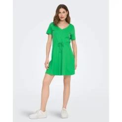 Only May V-Neck Mini T-Shirt Dress in Green