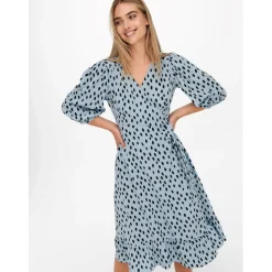 Only Olivia V-Neck Midi Wrap Dress in Blue