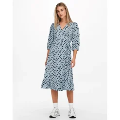 Only Olivia V-Neck Midi Wrap Dress in Blue